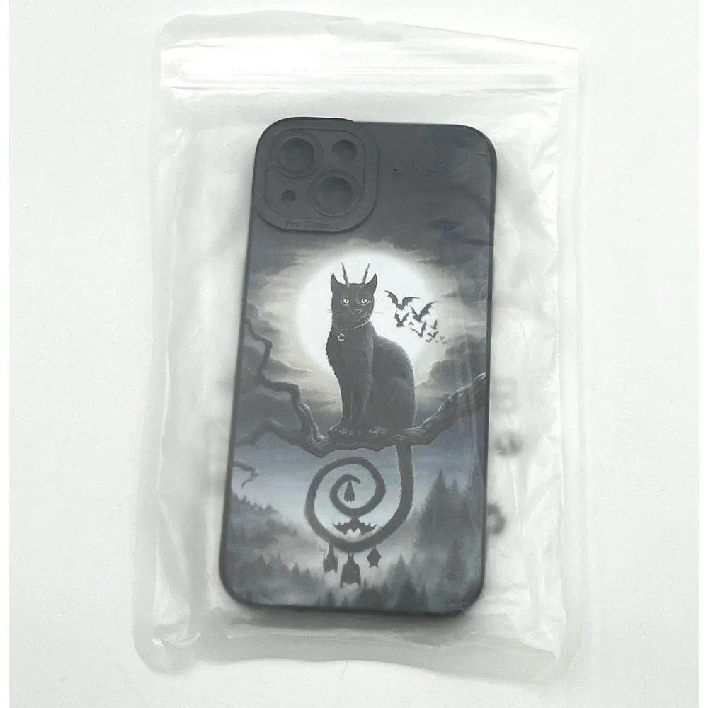New iPhone 13 Gothic‎ Black Cat Bat Moon Phone Case Halloween Fantasy